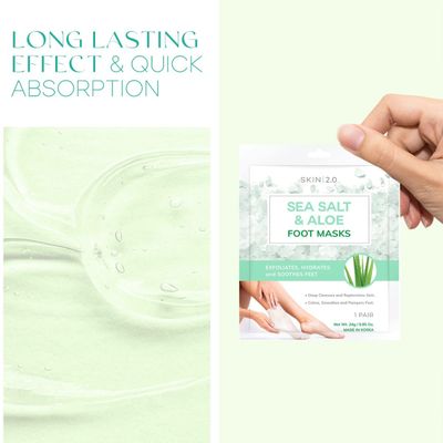 Skin 2.0 Sea Salt & Aloe Foot Masks - Cracked Heel Treatment, Soothing & Hydrating, Exfoliating Foot Mask - Dermatologist Tested Korean Skincare - Clean Beauty, Cruelty-Free, All Skin Types - 3 Pairs