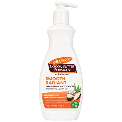 Palmer&#39;s Cocoa Butter Formula Retexture &amp; Renew Exfoliating Body Lotion for Rough &amp; Bumpy Skin, Triple Action Moisturizers + AHAs, Pump Bottle, 13.5 Ounce