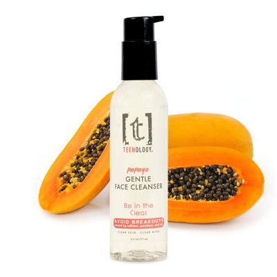 Teenology Gentle Face Cleanser for Teens - Helps with Acne and Breakouts - Fresh Papaya Scent 6 Ounce