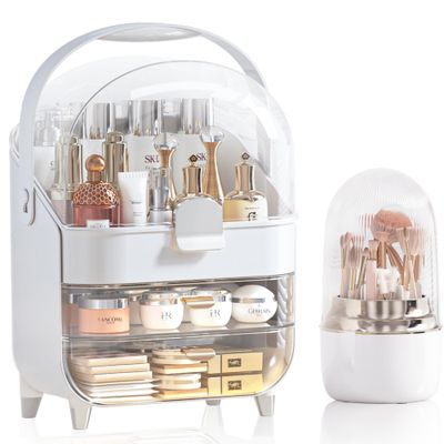 Makeup Organizer, Skincare Holder Bathroom Counter Organizer, Storage Box Cosmetic Display Cases, Teen Girl Gifts Trendy Stuff Make up Organizers for Vanity, Dresser, Countertop (Silver)