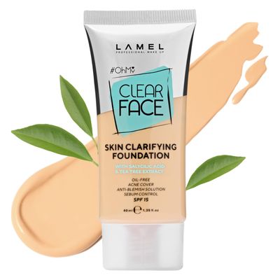 LAMEL OhMy Clear Face Full Coverage Foundation - Acne Coverage - Salicylic Acid &amp; Tea Tree Extract - Dewy &amp; Flawless Finish - Sensitive Skin Care - Organic &amp; Oil-Free - 402, 1.35 fl.oz