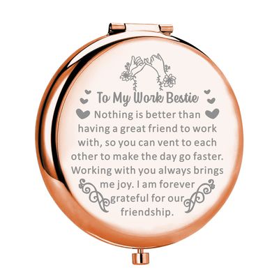 MYOSPARK Work Bestie Gift to My Work Bestie Compact Makeup Mirror Work Friend Gift Coworker Jewelry for Her (Work Bestie Mirror)