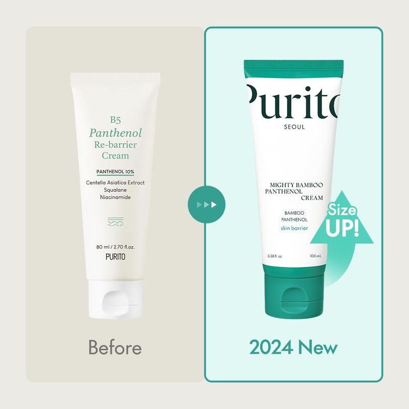 PURITO Mighty Bamboo Panthenol Cream, Glow Cream, Skin Barrier Repair, for All Skin Types, Daily Face Moisturizer, Glass skin, Vegan &amp; Cruelty-Free, Korean Skin Care 3.38fl.oz / 100ml