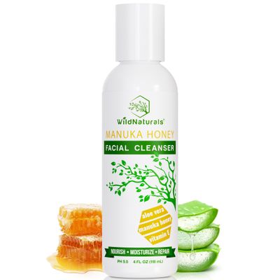 Wild Naturals Gentle Manuka Honey Face Wash - Eczema Facial Cleanser with Aloe Vera Extract, Hydrating &amp; Soothing for Dry, Sensitive Skin - Repairs &amp; Nourishes Irritated &amp; Damaged Skin