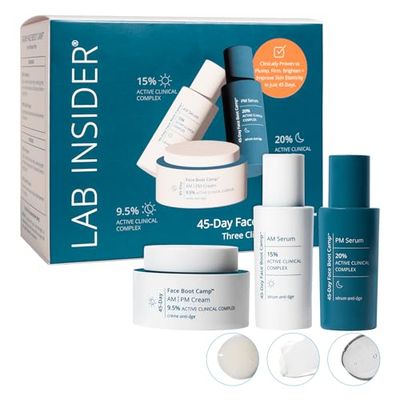 SKINN Day and Night Face Serum &amp; Face Cream Skincare Gift Set, Lab Insider 45-Day Face Boot Camp - Polyglutamic Acid &amp; Hyaluronic Acid Serum for Face, AM-PM Facial Cream to Help Sculpt &amp; Firm the Skin