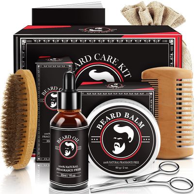 Valentines Day Gifts for Him, Beard Growth and Grooming Kit w/Beard Oil Beard Balm Beard Brush Beard Comb Beard Scissor, Mens Valentines Gifts, Birthday Gifts for Men Dad Husband Boyfriend Brother Son