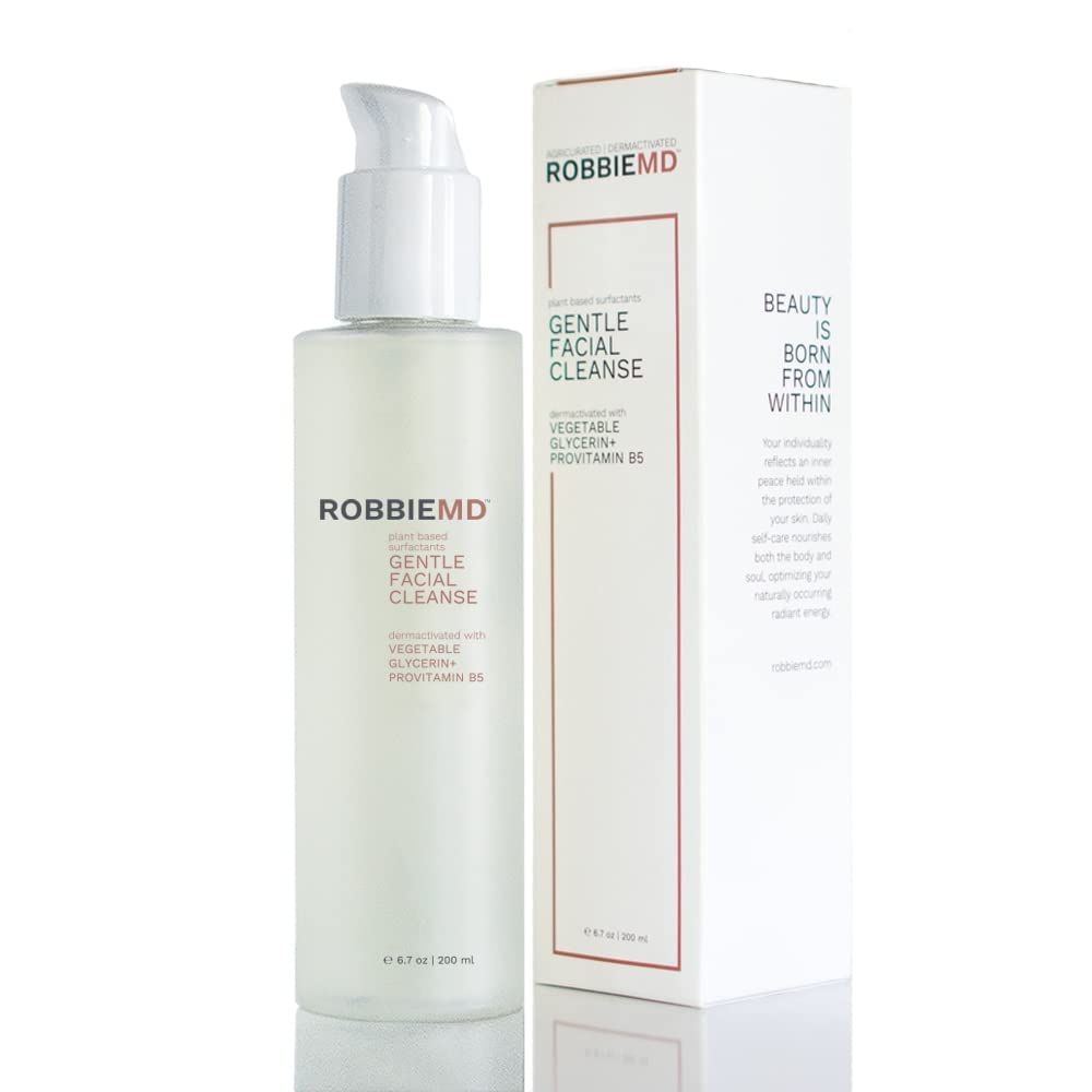 RobbieMD Gentle Facial Cleanse Gel Based Cleanser, Plant Based Surfactants and Provitamin B5 (6.7 oz/200 ml)