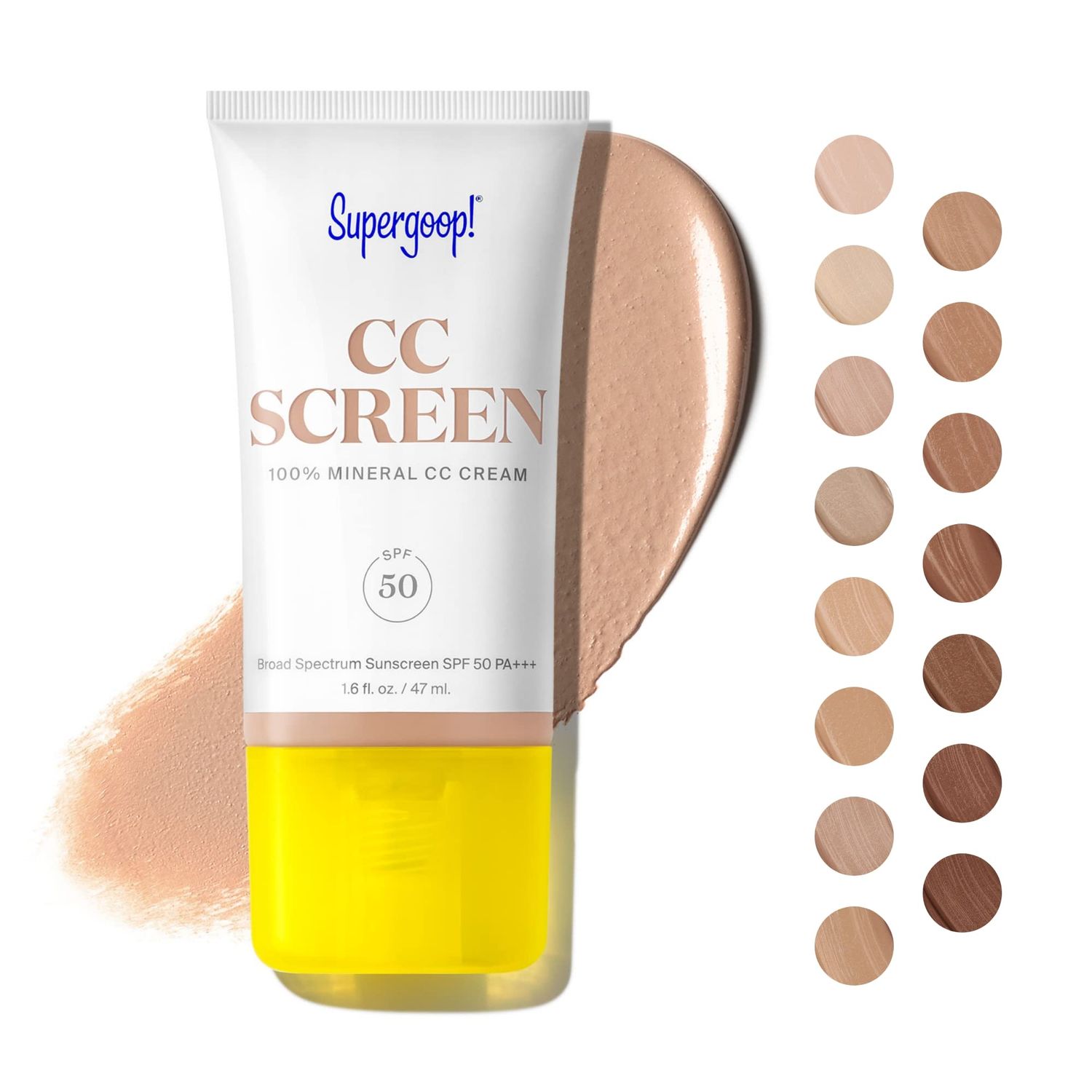 Supergoop! CC Screen - SPF 50 PA++++ CC Cream, 100% Mineral Color-Corrector &amp; Broad Spectrum Sunscreen - Tinted Moisturizer, Concealer &amp; Buildable Coverage Foundation - 1.6 fl oz