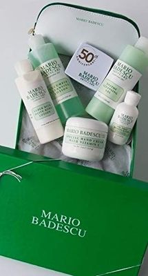 Mario Badescu MB Favorites Collection, Skin Care Gift Set Includes SPF 17 Moisturizer, Enzyme Cleansing Gel, Cucumber Cleansing Lotion, Hand Cream, Body Lotion, Cosmetic Bag &amp; Compact Mirror