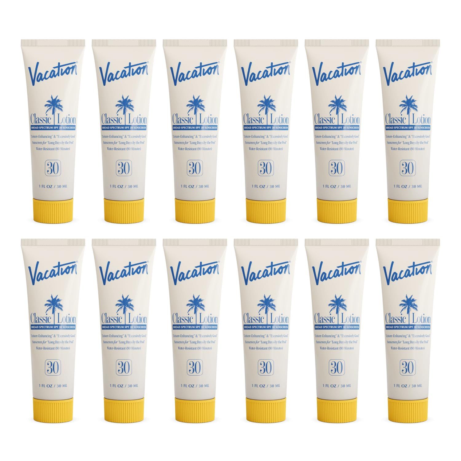 Vacation Mini Classic Lotion SPF 30, Water Resistant, Broad Spectrum Bulk Sunscreen, Travel Size, Bachelorette Party Favors, Beach Essential, 1 fl. oz. (Pack of 12)