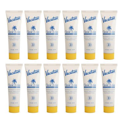 Vacation Mini Classic Lotion SPF 30, Water Resistant, Broad Spectrum Bulk Sunscreen, Travel Size, Bachelorette Party Favors, Beach Essential, 1 fl. oz. (Pack of 12)