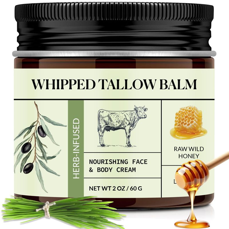 LOPIANY Beef Tallow for Skin, Beef Tallow and Honey Balm, All-Natural Face Body Moisturizer Nourishes and Hydrates the Skin, Grass Fed Whipped Tallow Honey Balm Infused with Raw Wild Honey 2oz
