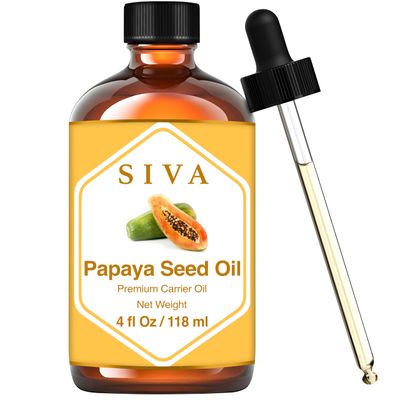 Siva Papaya Seed Oil 4oz (118ml) Premium Cold-Pressed Carrier Oil with Dropper for Face, Skin Care, Body Massage, Hair Care, Hair Oiling &amp; Scalp Massage
