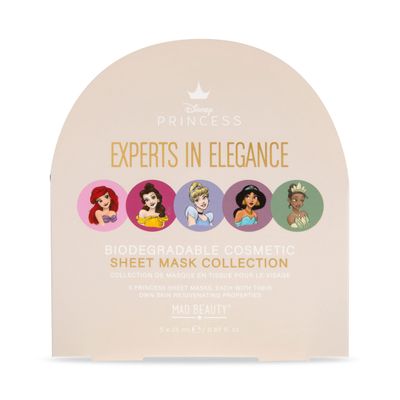 MAD Beauty Disney Princess Cosmetic Sheet Face Masks (5-Pack) | Tiana, Belle, Jasmine, Cinderella, Ariel | Green Tea, Pomegranate, Coconut, Lavender, Cucumber | Skincare Gifts for Women and Adults