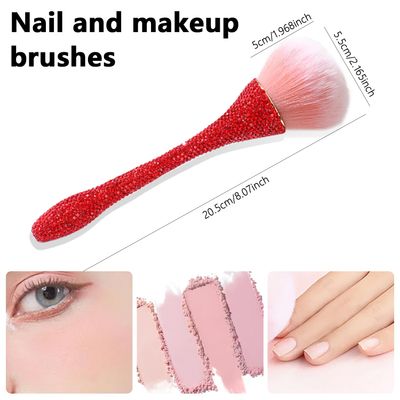 XEAOHESY 1pc Red Rhinestones Nail Dust Brush Mineral Powder Brush Blush Brush Soft Fluffy Foundation Brush Large Face Powder Makeup Brushes Kabuki Brush for Powder