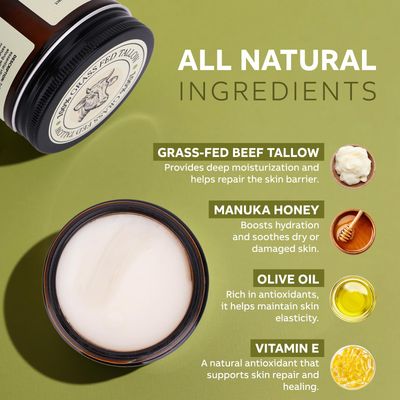 LOPIANY Beef Tallow for Skin, Beef Tallow and Honey Balm, All-Natural Face Body Moisturizer Nourishes and Hydrates the Skin, Grass Fed Whipped Tallow Honey Balm Infused with Raw Wild Honey 2oz