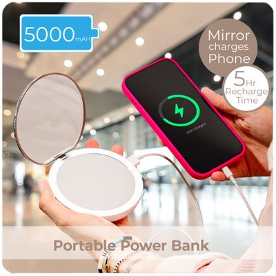 Stylideas Stylpro Flip N Charge Power Bank Compact LED Makeup Mirror - USB Charger Function - Perfect Lighting for Makeup and Hair Styling - 1 pc
