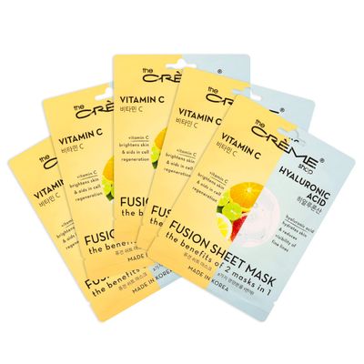 The Crme Shop - Vitamin C &amp; Hyaluronic Acid Fusion Full Face Masks, Korean Facial Skin Care and Moisturizer - Hydrating, blackhead remover, scar cream Natural Beauty Essence - 5 Sheets Set