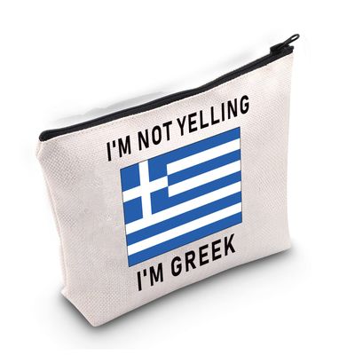 LEVLO Funny Greek Family Cosmetic Gifts I&#39;m Not Yelling I&#39;m Greek Makeup Bags Greece Root Flag Gifts (I&#39;m Greek)
