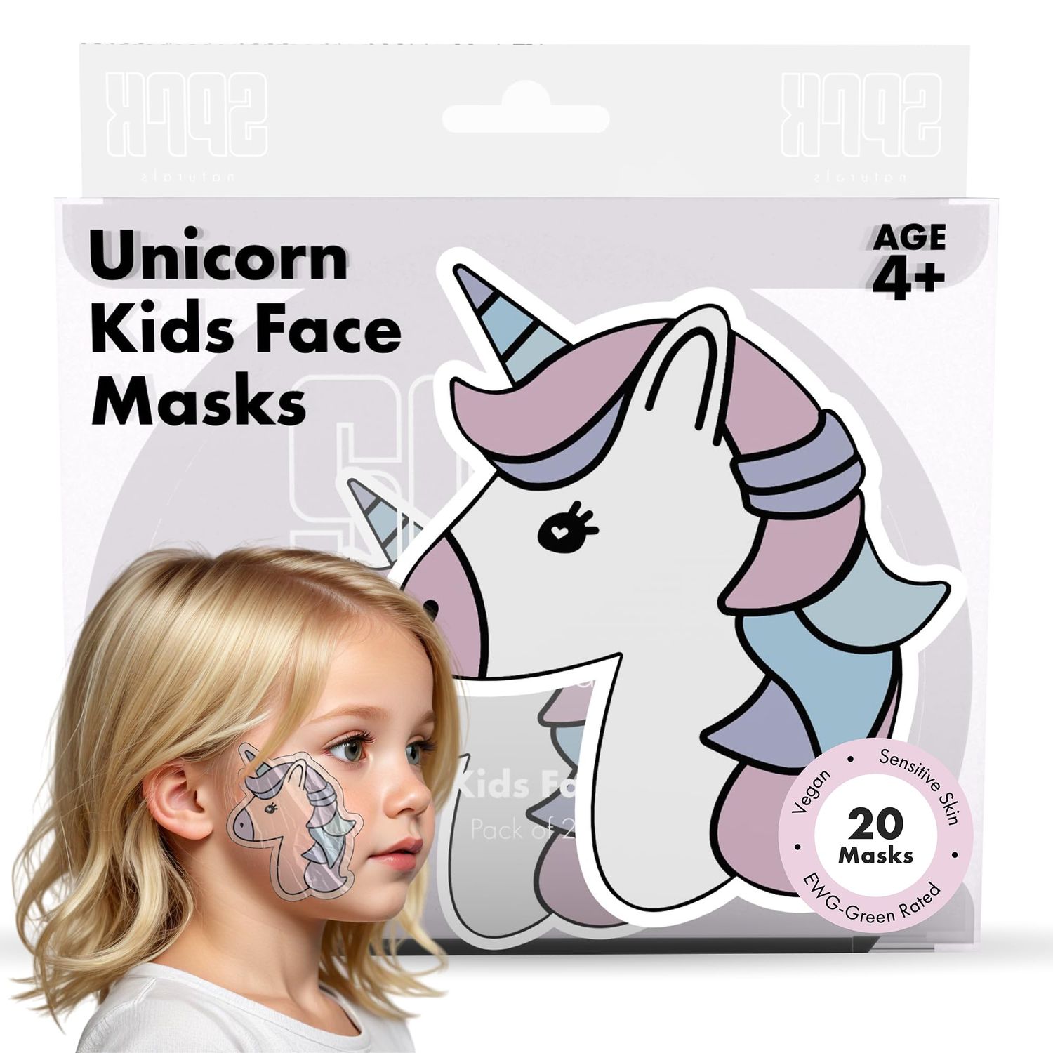 Unicorn Kids Face Masks Skincare Set(20pcs), Organic, Vegan &amp; Kid Safe Skin Care Ages 4+, Cute Animal Sheet Masks for Girls, Spa Day, Sleepover, Slumber Party Favors, Stuffs and Gifts for Little Girls