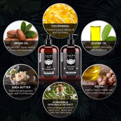 ISNER MILE Beard Wash and Conditioner Set 17 oz New Formula with Biotin Argan &amp; Jojoba Oils Smooth Soften Strengthen Shampoo with Oil Gifts for Men