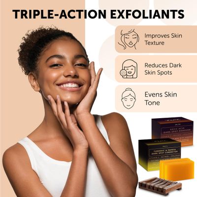 VALITIC Papaya and Turmeric Kojic Acid Soap Bar - Dark Spot Corrector Skin Care Cleansing Bar - Infused with Vitamin C, Hyaluronic Acid - Papaya 2 Pack, Kojic 2 Pack, Holder