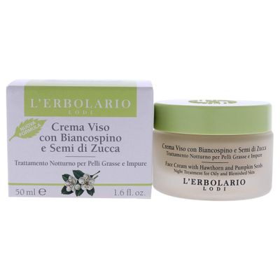 L&#39;Erbolario Face Cream With Hawthorn And Pumpkin Seeds - Hides Blemishes And Prevents Breakouts - Moisturizes And Tones Skin - Fast Absorbing, Non-Greasy - Night Treatment For Oily Skin - 1.6 Oz
