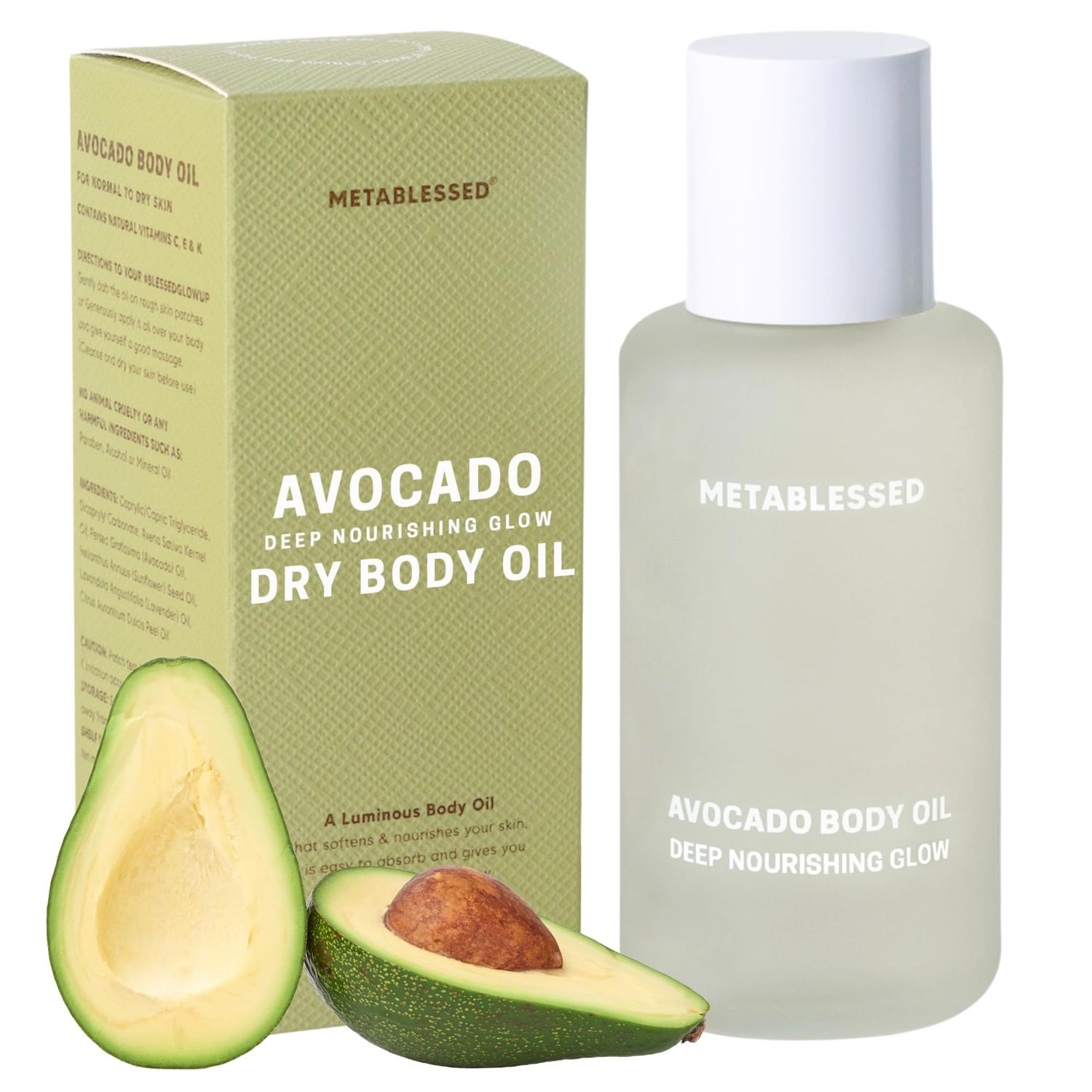 METABLESSED Avocado Dry Body Oil - Deep Nourishing Glow, Fast Absorbing &amp; Non-Greasy Body Moisturizer. Luxurious Soothing Aromatherapy. Sensitive Skin Safe, Clean Beauty 3.38 fl. oz