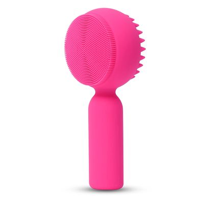 Silicone Facial Cleansing Brush 2 in 1 Silicone Facial Scrubber Manual Exfoliating Facial Brush Face Cleanser Face Exfoliator Ultrafine Bristles for Sensitive Skin Easy to Clean Lather Well (Rose-red)