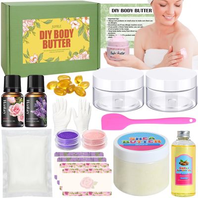 JUYRLE Body Butter Making Kit- Shea Butter Lotion Making Kit, DIY Crafts for Adults with Organic Shea Butter, Sweet Almond Oil, Mica Powder, Natural Whipped Body Butter Maker Skin Care Gifts for Women