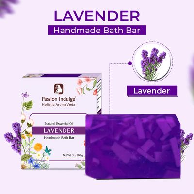 Passion Indulge Lavender Handmade Soap - (Pack of 3), Natural Essential Oil Nourishing Bath Bar | Deep Cleansing | Bath soap for all type skin