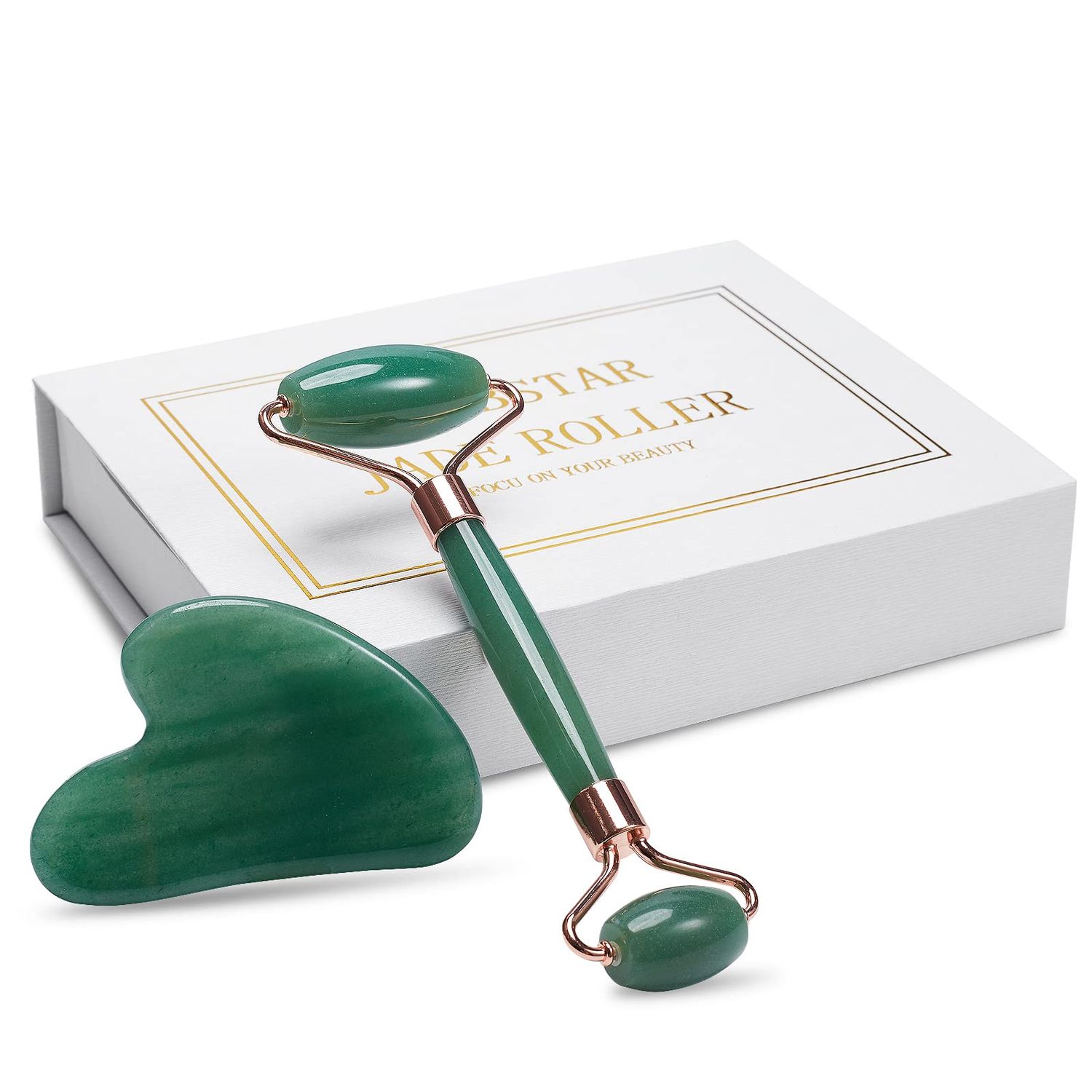 Jade Roller for Face, Facial Roller Massager Skin Care Tool, Gua Sha Facial Tools for Face, Neck, Eyes, Reduce Puffiness of The Skin (Green)