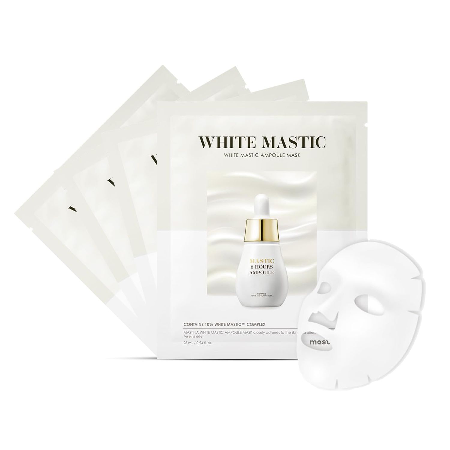 MASTINA White Mastic Ampoule Sheet Mask (4pc) Valentines Day Gift Illuminating, Radiance-Boosting. Ultra-Moisturizing Facial Mask. Intensive Korean Skin Care. Fermented Mastic Gum