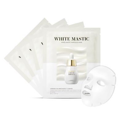 MASTINA White Mastic Ampoule Sheet Mask (4pc) Valentines Day Gift Illuminating, Radiance-Boosting. Ultra-Moisturizing Facial Mask. Intensive Korean Skin Care. Fermented Mastic Gum