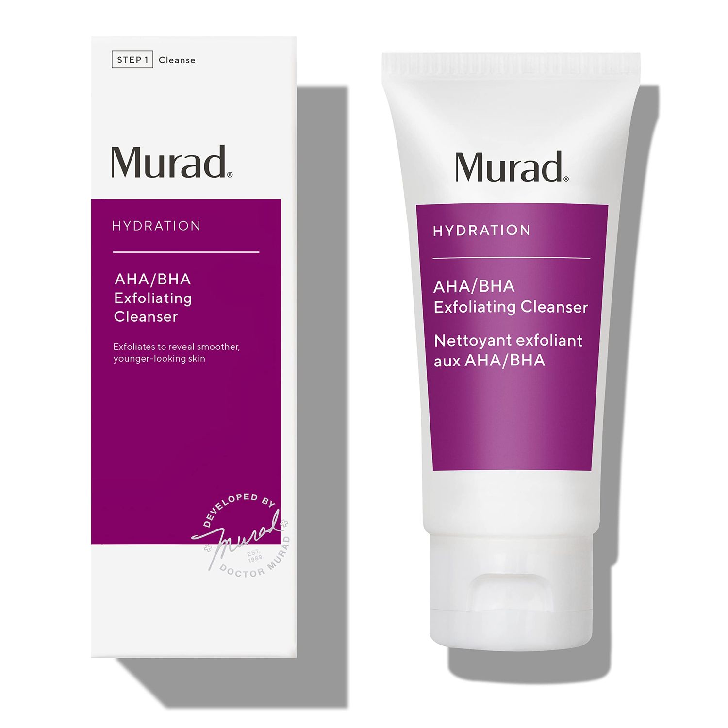 Murad AHA/BHA Exfoliating Cleanser - Hydration Exfoliating &amp; Moisturizing Salicylic, Lactic and Glycolic Acid Face Wash - Creamy Skin Smoothing Treatment Backed by Science, Travel size, 2 Fl Oz