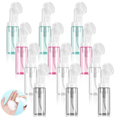 ZhouBoat 12 Pcs 2 oz Foam Bottle with Brush, 60 ml Travel Sized Foaming Soap Dispenser Empty Plastic Mini Facial Soap Pump Bottles Hand Soap Shampoo Container for Face Wash Lash Skin Care, 4 Color