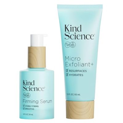 Kind Science by Ellen DeGeneres Firm + Smooth Duo, 2-Piece Skin Care Set with Micro Exfoliant &amp; Firming Face Serum - Hyaluronic Acid Serum &amp; Exfoliating Face Wash