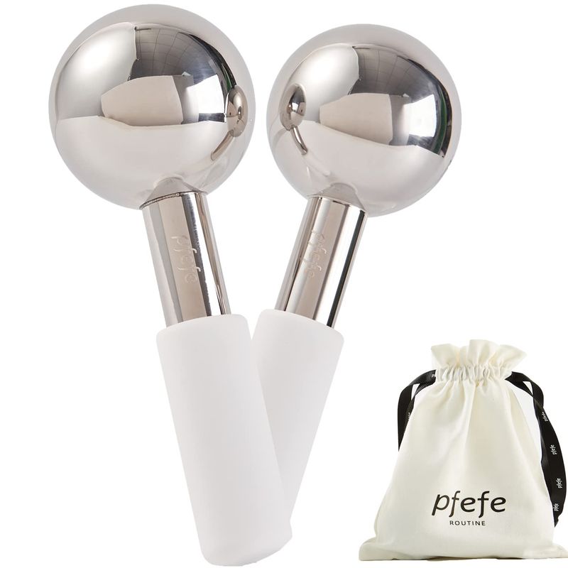 pfefe Ice Globes for Face &amp; Eyes, Unbreakable Stainless Steel Cryo Sticks for Beauty Routines, Facials Cold Roller Cooling Globes for Puffiness, Wrinkles, Dark Circles, Headaches