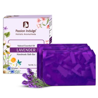 Passion Indulge Lavender Handmade Soap - (Pack of 3), Natural Essential Oil Nourishing Bath Bar | Deep Cleansing | Bath soap for all type skin