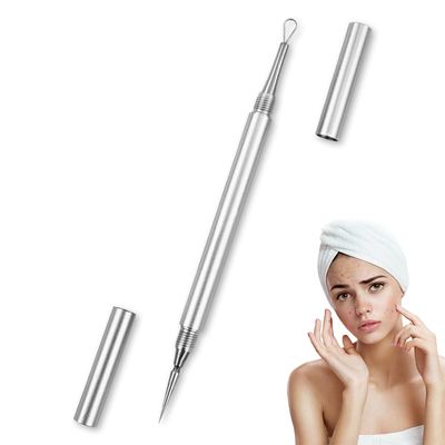 NIIIYTYB 2-in-1 Pimple Tool Single Sharp Needle Blackhead Extractor for Whitehead Removal Double Ended Acne Comedone Extractor with Cap Stainless Steel Skin Tool for Face Care (Silver)