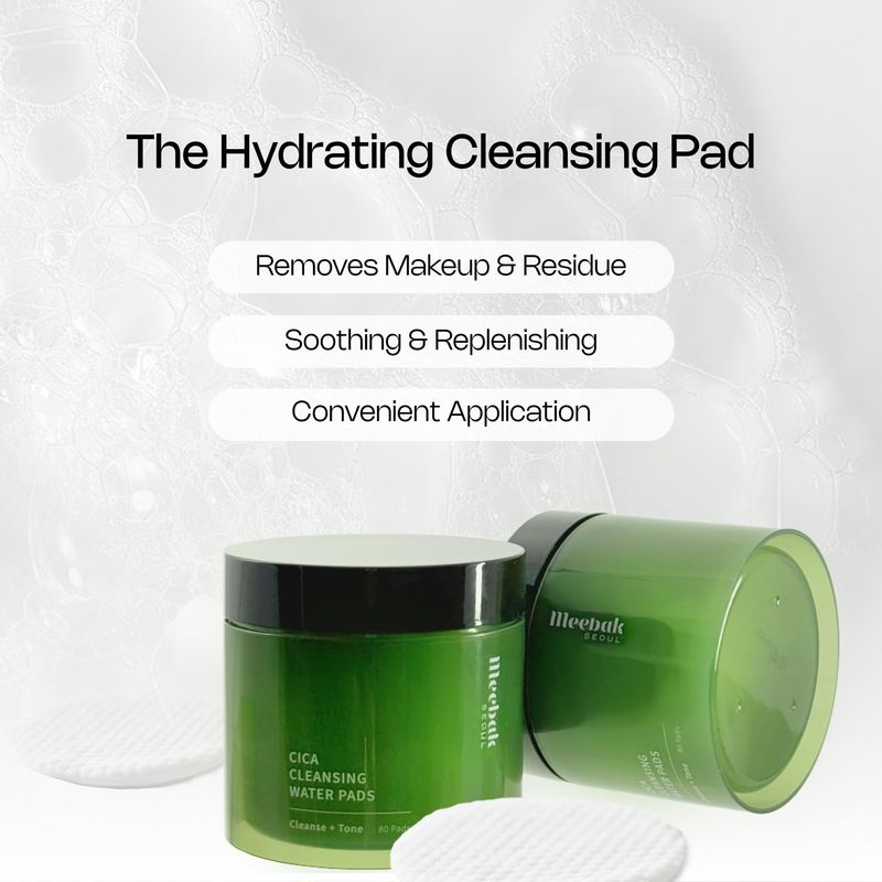 Meebak Cica Cleansing Water Pads | Makeup Remover Pads | Face Cleansing Wipes | Exfoliation Toner Pads | Hydrating &amp; Toning for Sensitive Skin - 80ct