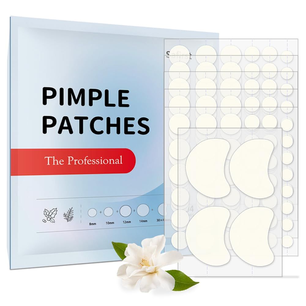 Safirst Ache Patches Crescent Shaped for Large Breakouts Hydrocolloid Pimple Absorbing Patch 5 Size 204 Counts Spot Blemish Invisible Stickers Zit Dot Cover with Tea Tree Oil Face Emergency Treatment