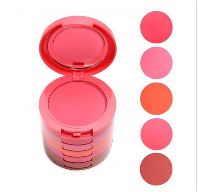 Pure Vie Professional 5 Layers/Colors Cream Blush Blusher Pressed Face Powder Makeup Palette Contouring Kit - Ideal for Salon and Daily Use