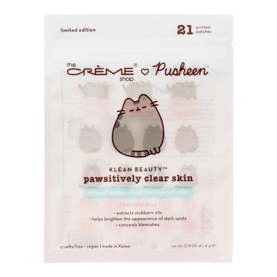 The Crme Shop X PUSHEEN KLEAN BEAUTY Pawsitively Clear Skin Infused Hydrocolloid Blemish Patches | Salicylic Acid, Oil-Absorbing, Breakout Preventing | Vegan &amp; Cruelty-Free (Set of 3)