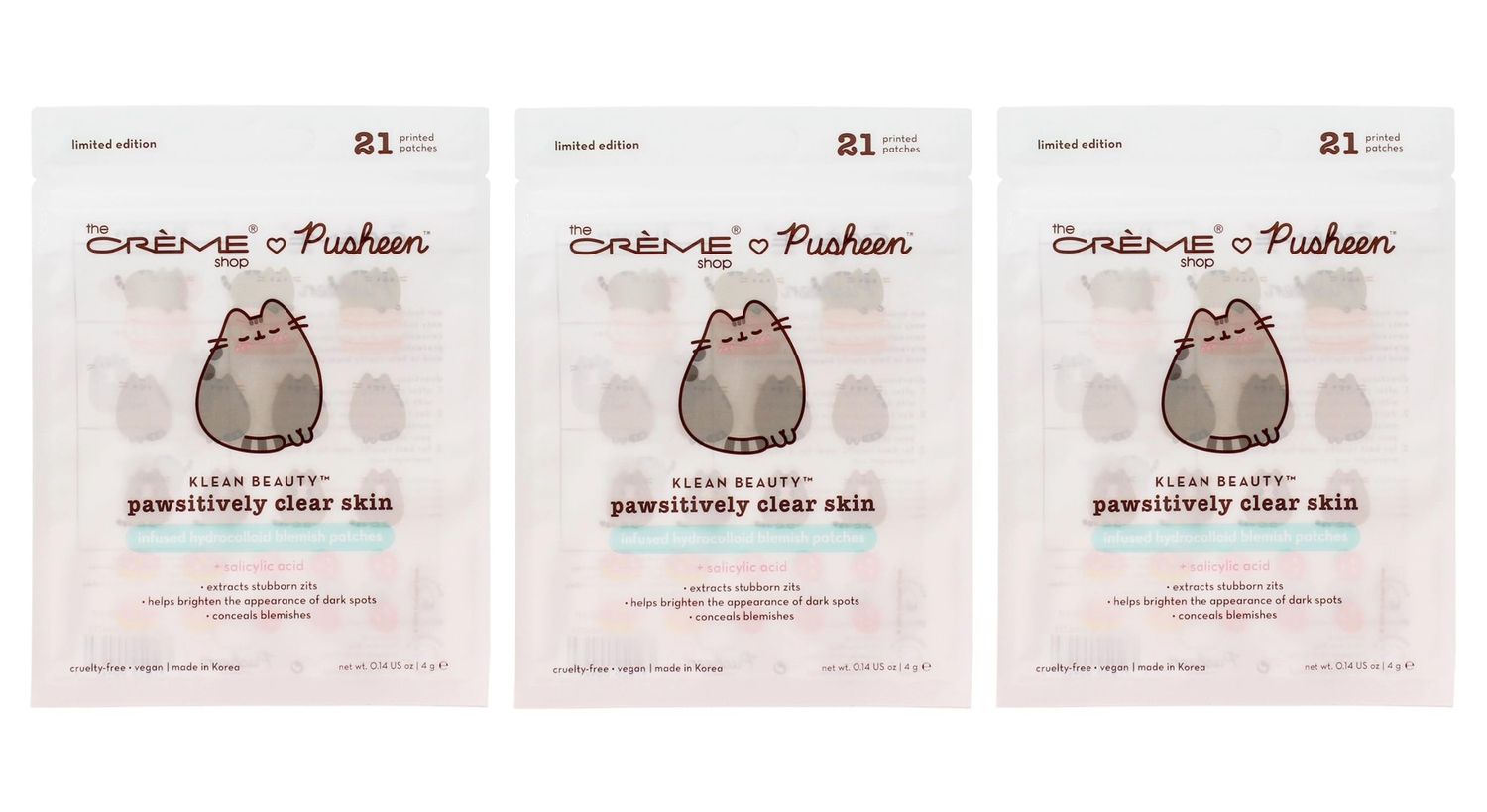 The Crme Shop X PUSHEEN KLEAN BEAUTY Pawsitively Clear Skin Infused Hydrocolloid Blemish Patches | Salicylic Acid, Oil-Absorbing, Breakout Preventing | Vegan &amp; Cruelty-Free (Set of 3)
