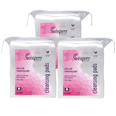 Swisspers Premium Ultra Soft Cleansing Pads - 50 Count (Pack of 3) - Large Rectangular Pads for Gentle and Versatile Skincare - 100% Lint-Free Cotton