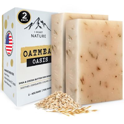 iHeart Deep Moisture Oatmeal Oasis Soap (2 Packs) with Olive Oil and Shea Butter - Hydrating, Nourishing, Gentle Cleansing, and Soothing for Sensitive Skin - Infused with Honey, Oats, and Rosemary