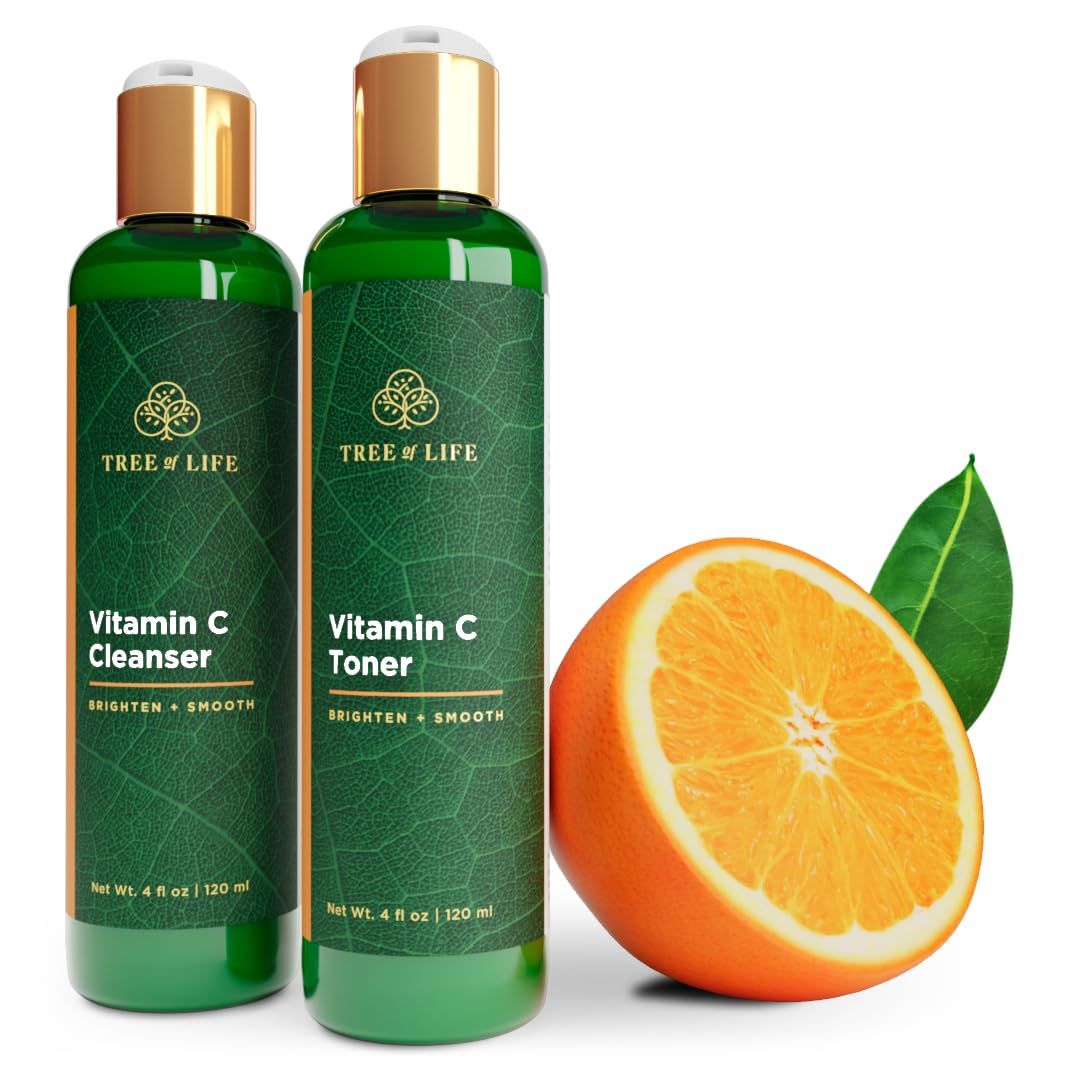 Tree of Life Beauty Vitamin C Brightening Duo, Facial Toner for Minimizing Pores &amp; Facial Cleanser for Gentle Deep Cleaning with Organic Aloe, Clean Dermatologist-Tested Skin Care, 2 X 4 Fl Oz