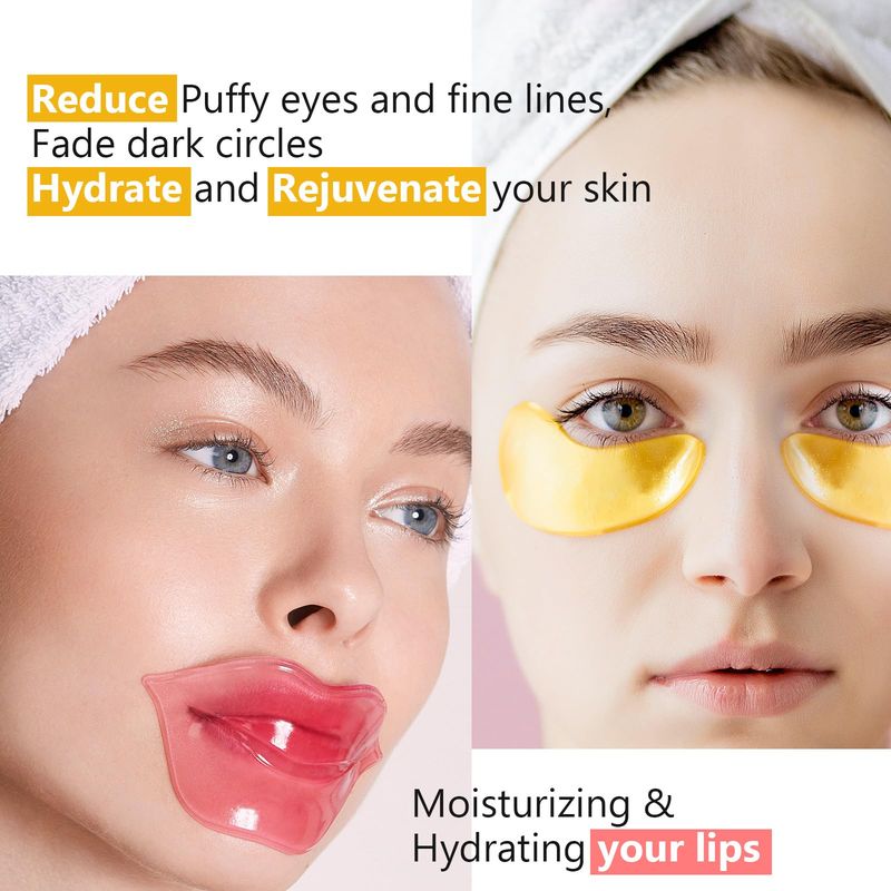 Permotary 15 Pairs Collagen Crystal Eye Mask and 15 Pcs Collagen Crystal Lip Mask, Under Eye Patches and Lip Pads, Collagen Crystal Mask Set for Moisturizing, Reducing Fine Lines &amp; Dark Circles