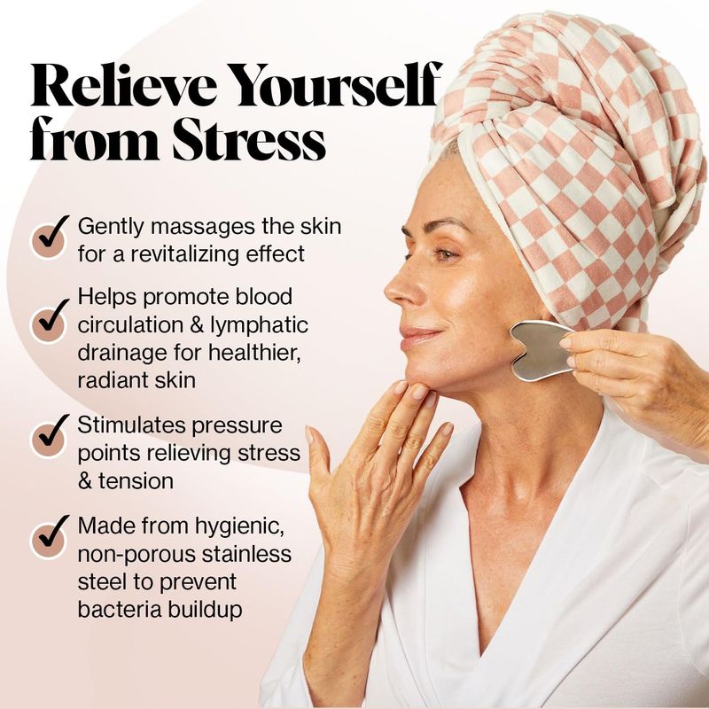 Kitsch Stainless Steel Gua Sha Facial Tools, Lymphatic Drainage Massager for Face, Chin &amp; Jawline Sculpting, Body Guasha Tool for Muscle Tension, Manual Massage Stick for Skin Care Gifts for Mom Women